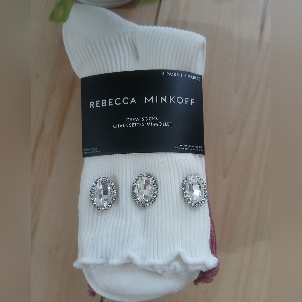 NWT Rebecca Minkoff Crew Socks! Gem Accent On One Pair! Earth Tones - Picture 4 of 5